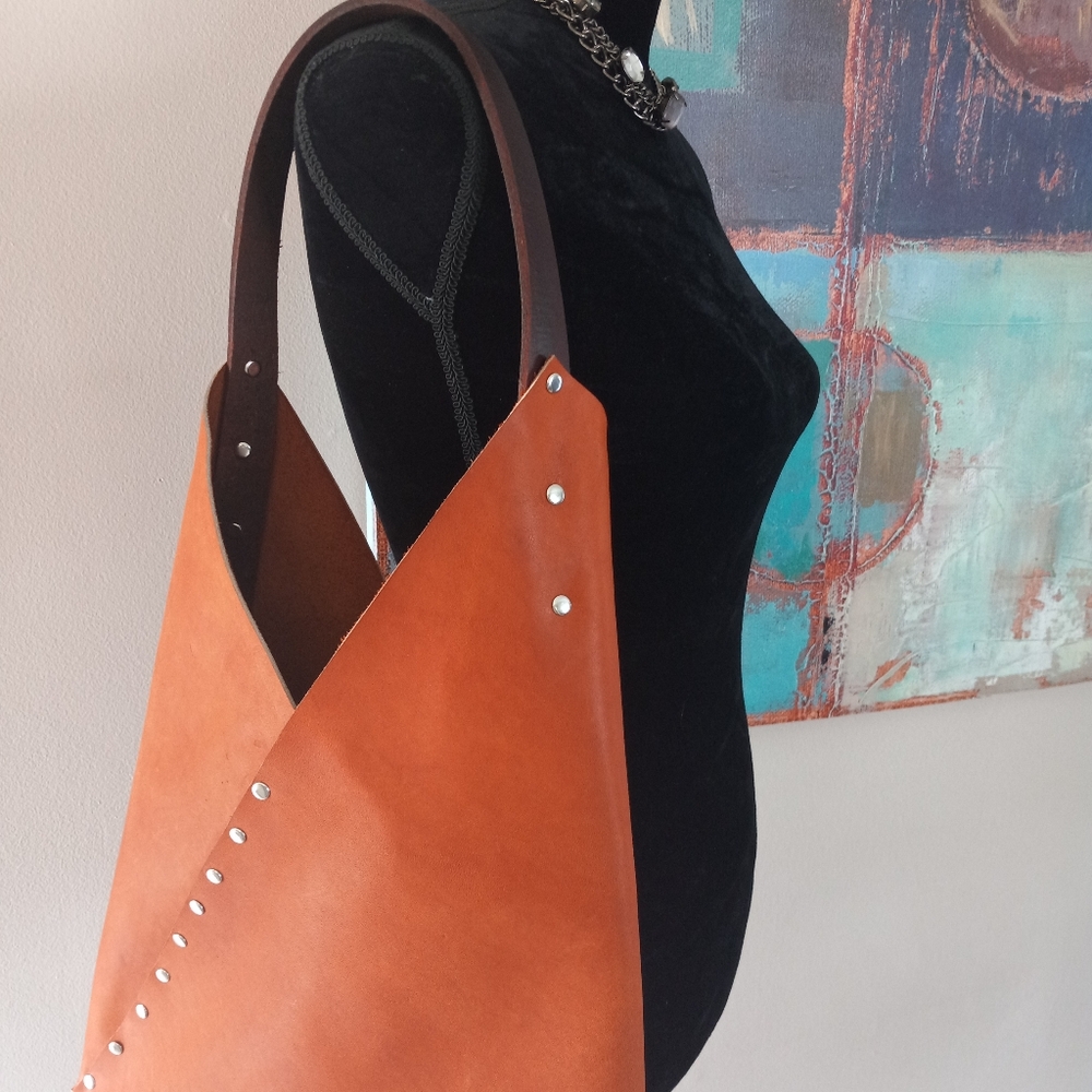 Stylish Saddle Tan Leather Hobo Bag w/Matching Card Wallet Handcrafted J.Monique - Picture 6 of 12